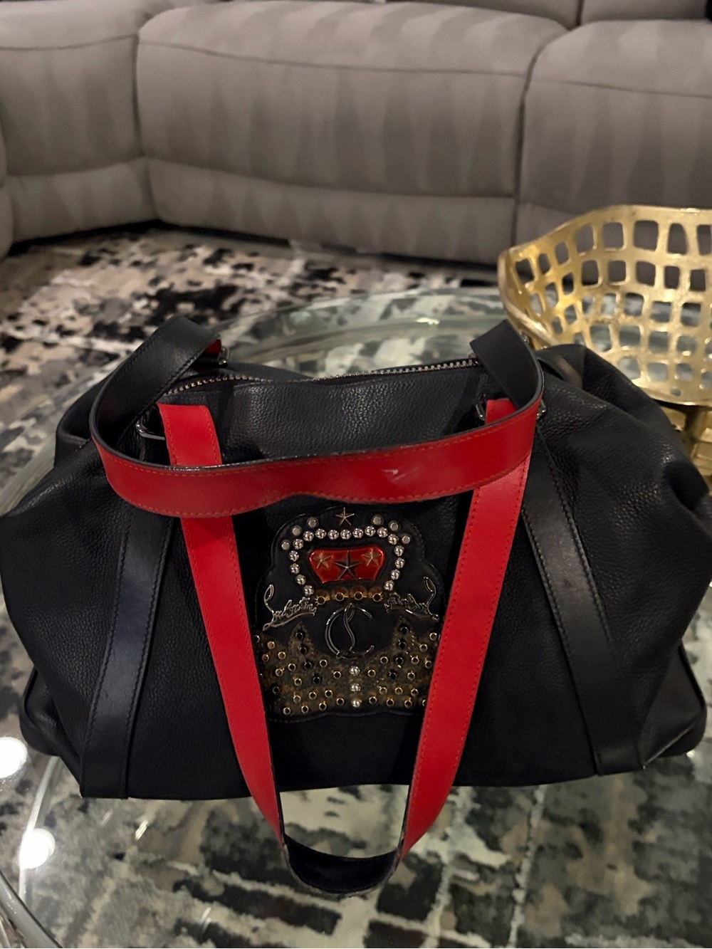 🤩 ✨ 👠 Christian Louboutin Red Bottom Leather Bag Black w/ famous red accents